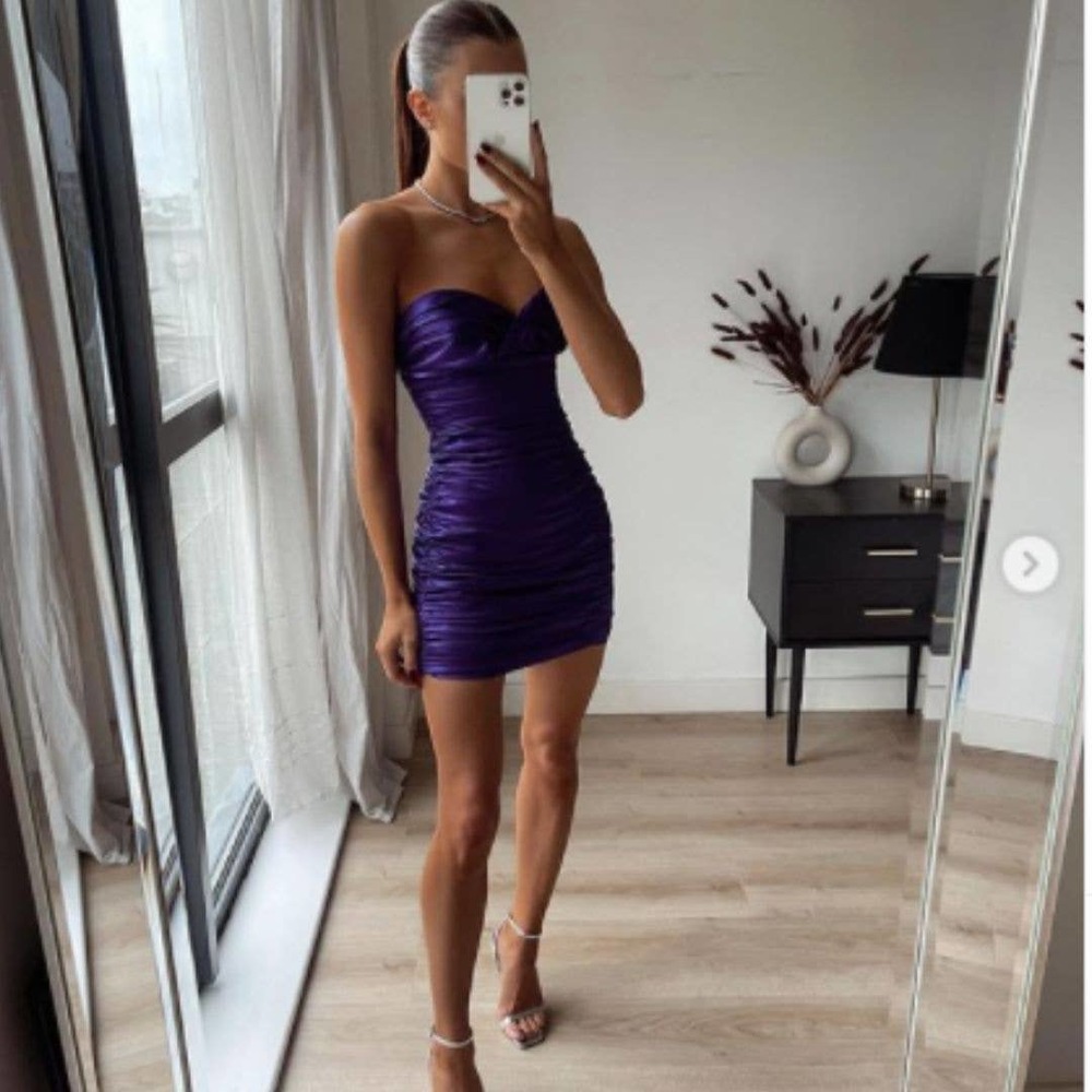 ZARA Draped Strapless Purple Mini Dress Medium NWT